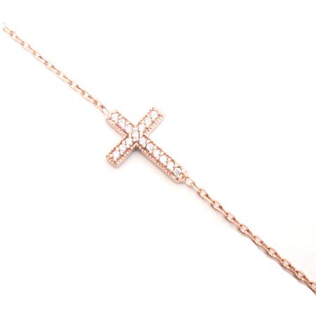 Rose Gold Plated Sterling Silver Cross Bracelet - Click Image to Close